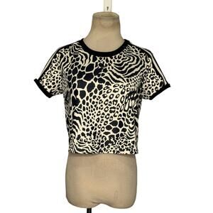 Adidas Cream Black Animal Print Short Sleeves Crop Top Size XS